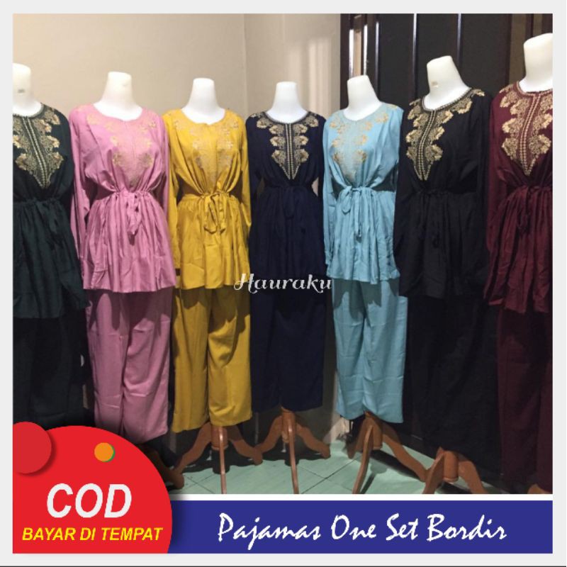 Daily Set Bordir One Set Pajamas Rayon Bordir Busui Murah