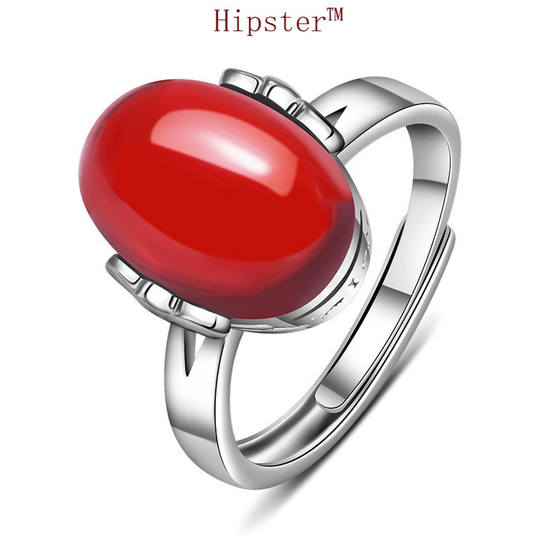 Hot Sale Elegant Temperament Entry Lux Inlaid round Pomegranate Red Adjustable Ring