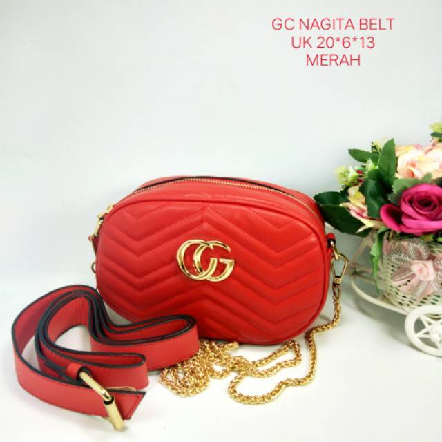tas gucci belt nagita chevron tas mini tas slempang tas import murah wanita tas grosir tas waistbag