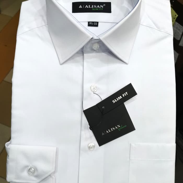 Alisan Putih Lengan Panjang Slim Fit