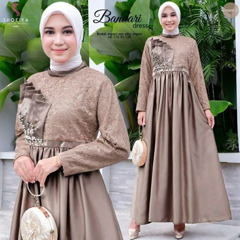 Bandari Dress, GAMIS LEBARAN MEWAH CANTIK FIT XXL LD 112 BAHAN BROCADE IMPORT MIX SILKY TERMURAH OOTD