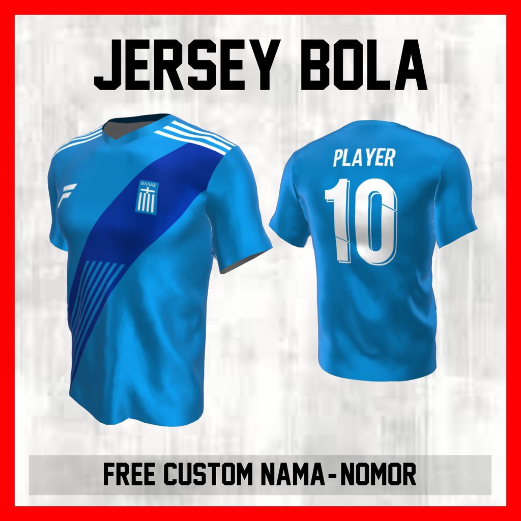 Kaos Bola Jersey Yunani Timnas Negara Garis Bahu Baju Custom Nama dan Nomor Punggung - 249