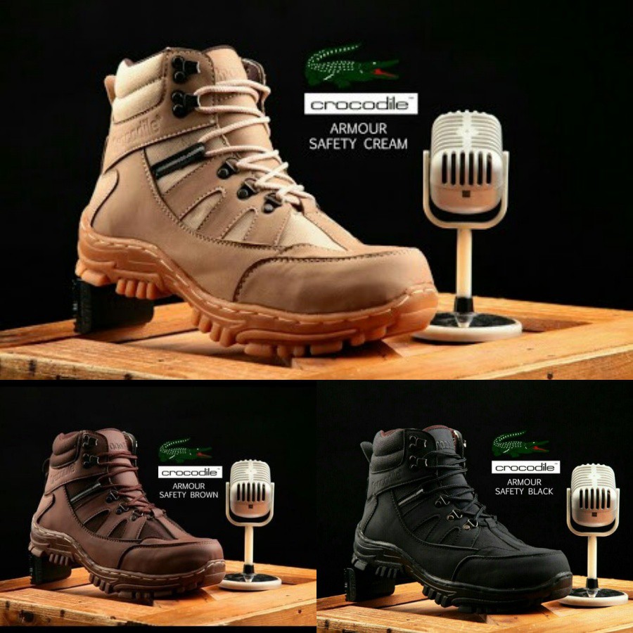 [COD] Sepatu Boots Pria Crocodile Armor Safety Ujung Besi Haiking Bikers Kerja Proyek