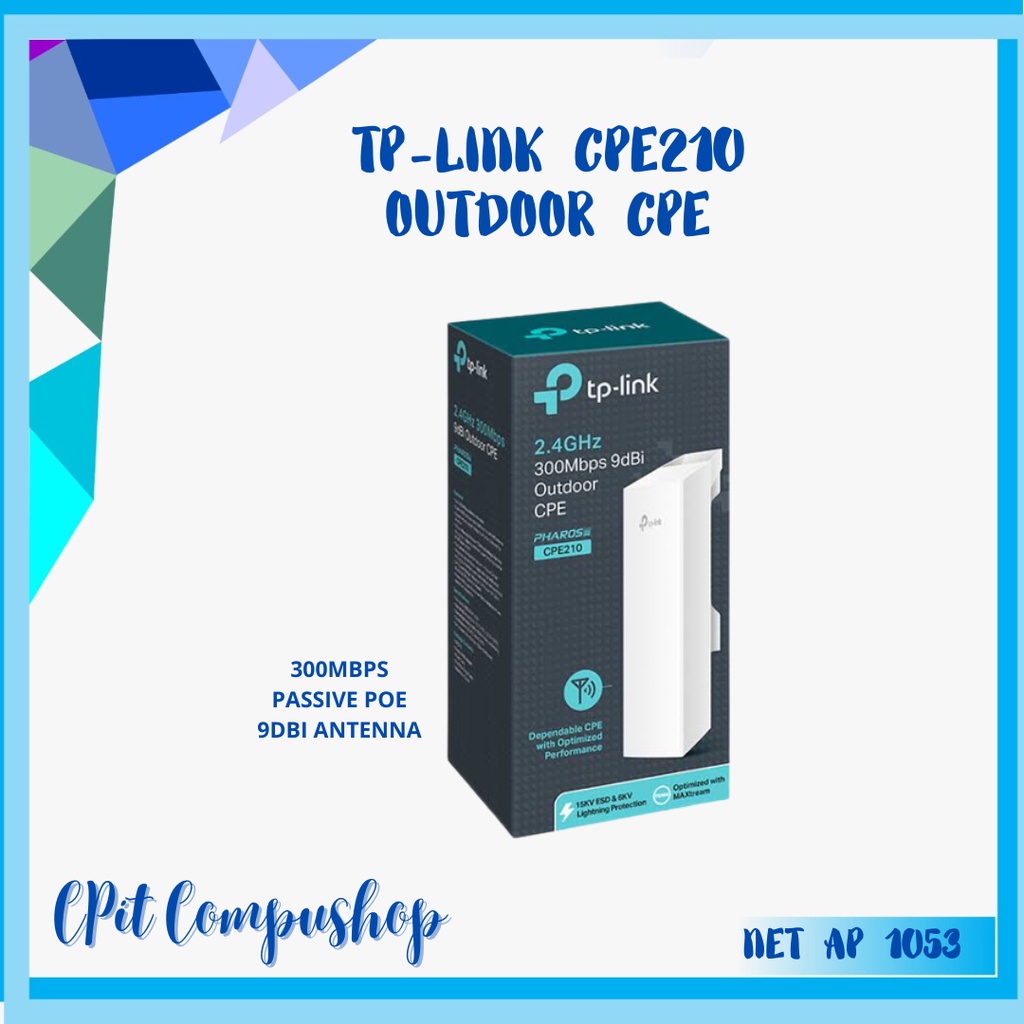 TP-Link CPE210 Passive PoE 2.4GHz 300Mbps 9dBi Outdoor CPE