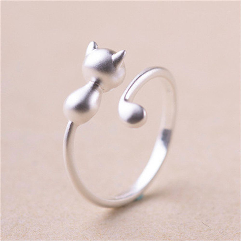 Cincin Model Terbuka Desain Telinga Kucing Bahan Alloy Gaya Jepang Dan Korea Untuk Wanita