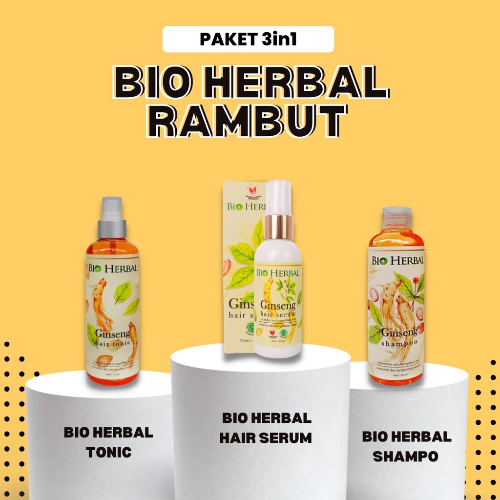 [ORI] Bio Herbal Paket 3in1 Shampo + Hair Serum + Tonic Treatment Rambut Lebat &amp; Sehat dengan Kandungan Ginseng - BPOM