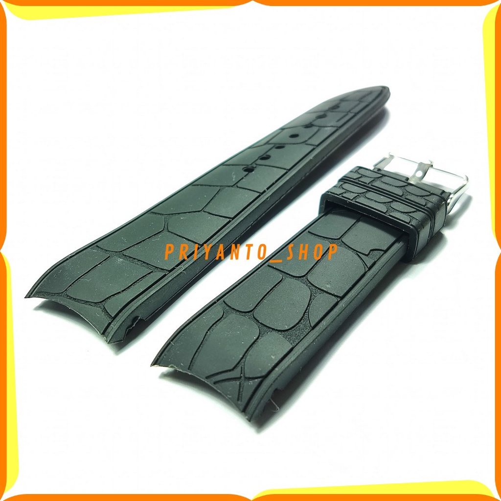 Tali Jam Tangan Rubber Karet Strap Rubber Curved 22mm hitam Motif