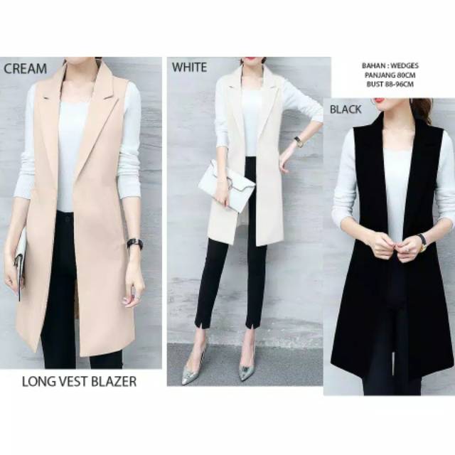 Long Vest blazer hitam / putih