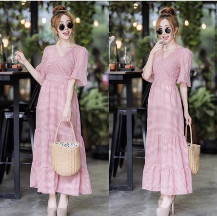 Baju Dress Wanita Trandy Terbaru 2021 Model Kekinian Dress Lengan Pendek Anggun Maxy Geyla