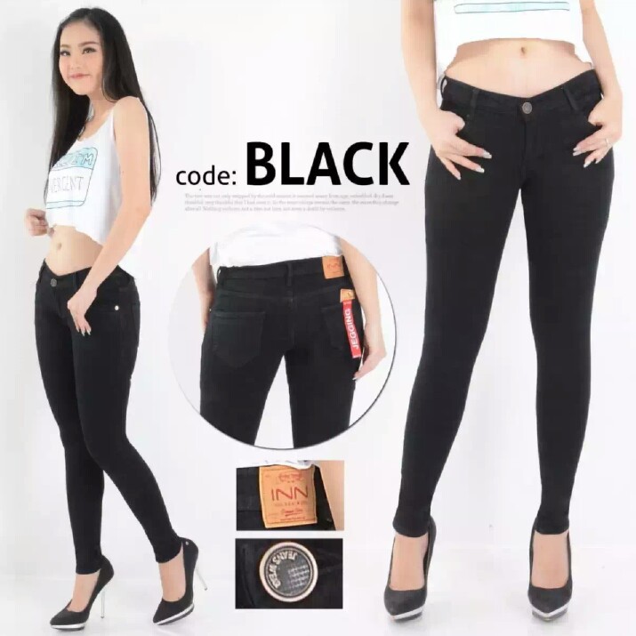 INN DENIM 507 Celana  jeans wanita warna hitam super skinny 