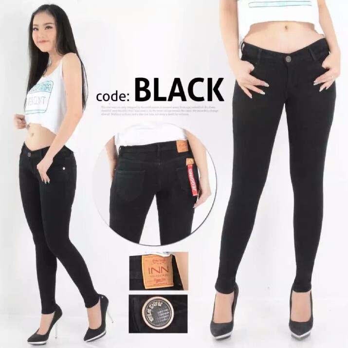 INN DENIM 507 Celana jeans wanita warna hitam super skinny pensil cewek warna tidak luntur realpick