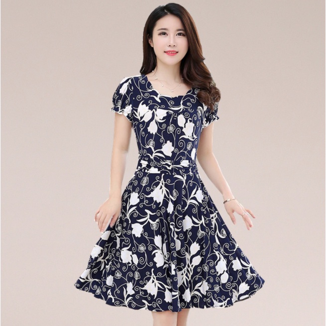 DRESS CASUAL MOTIF BUNGA BAHAN POLIESTER DS22