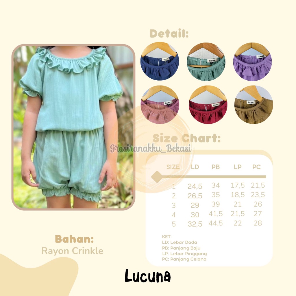 Setelan Anak Rayon Dahlia Lucuna Warna Lilac Size 1-5 Tahun