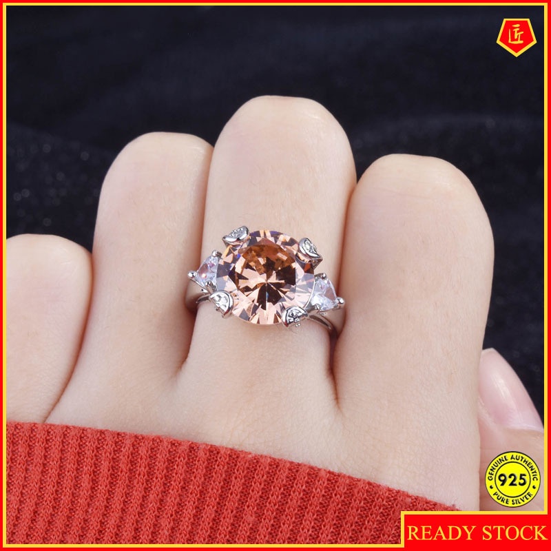 Morganite Cincin Berlian Imitasi Model Terbuka Warna Champagne Untuk Wanita