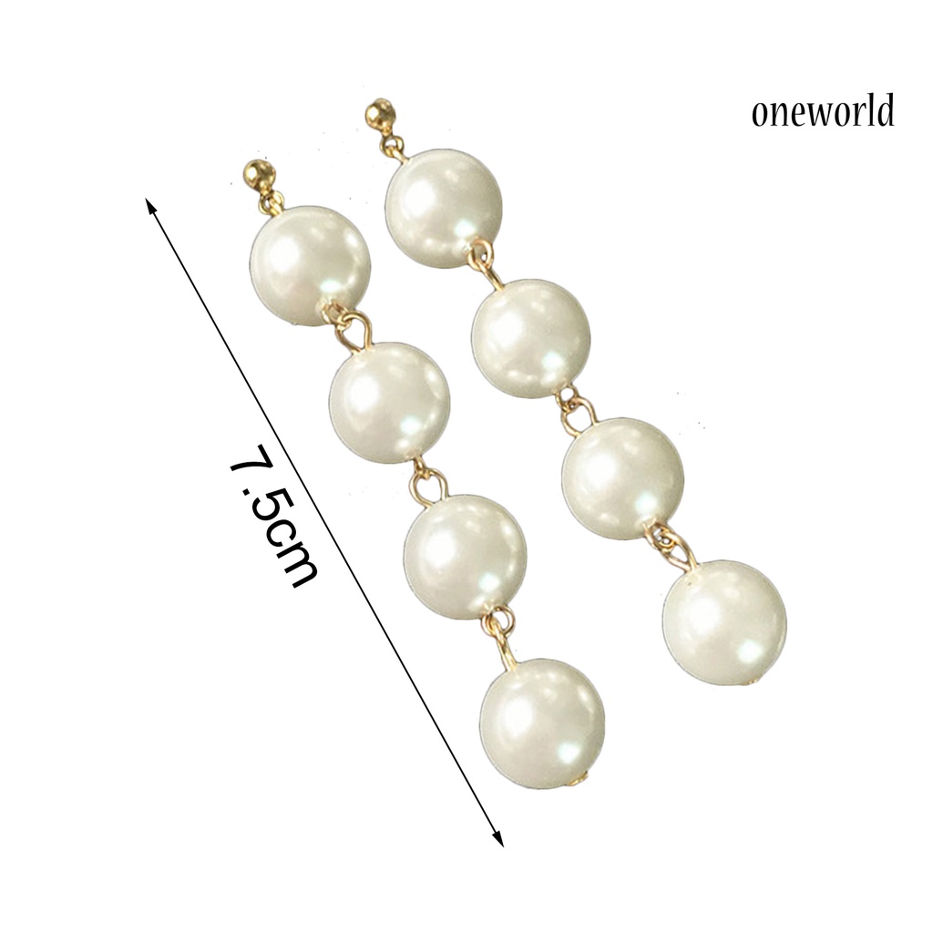 OW@ Earrings Faux Pearl Design Decorative Alloy Long Dangle Eardrop for Party