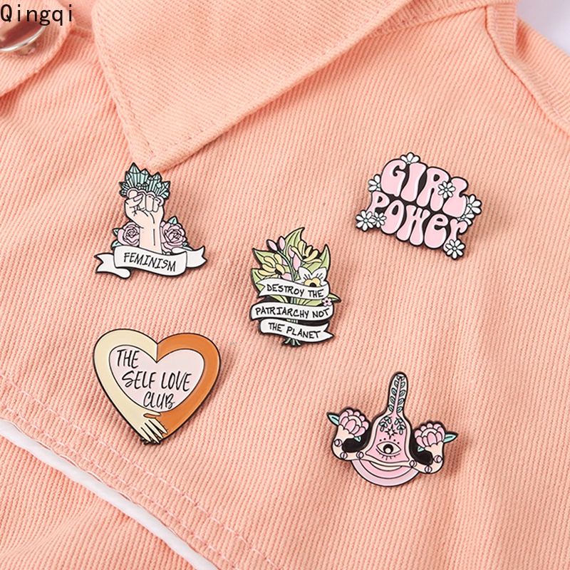 Bros Pin Enamel Desain Girl Power Flower Feminis Untuk Hadiah Teman