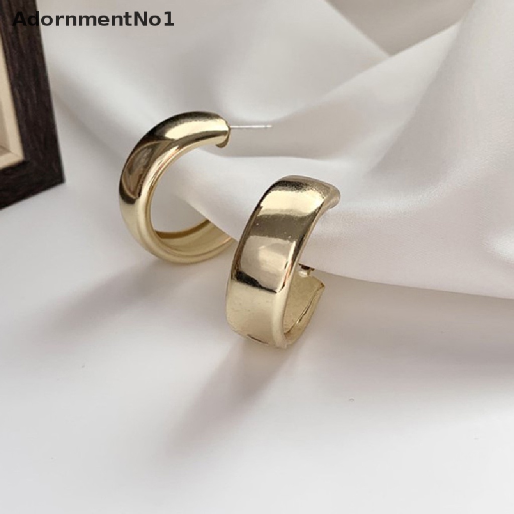 (AdornmentNo1) 1 Pasang Anting Bulat Warna Silver / Gold Untuk Wanita