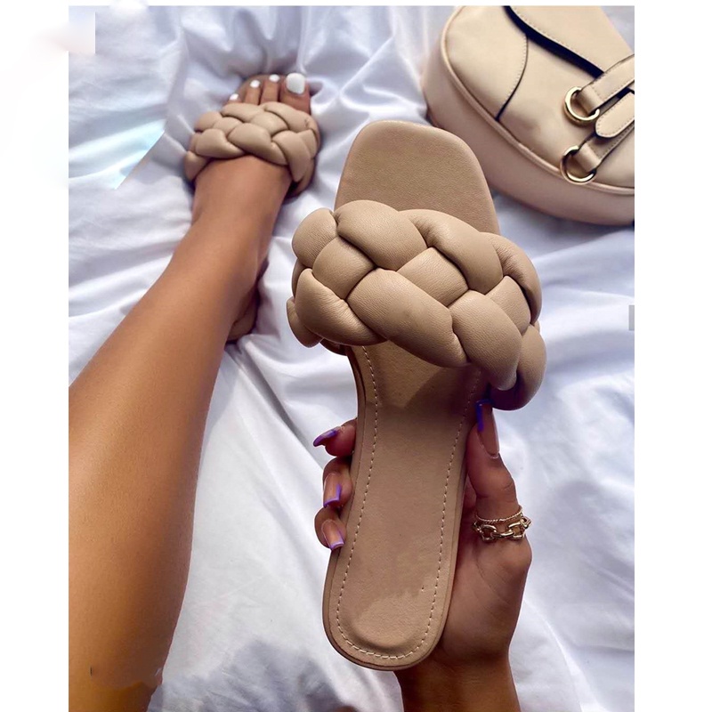 2021 Musim Panas Baru Wanita Sepatu Datar Sandal Outdoor Sandal Gaya Tenun Fashion Pantai Sepatu Uku