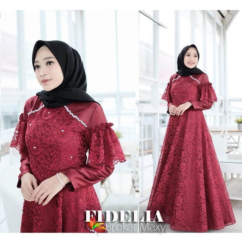 MAXY FIDELIA MUTIARA, VELVET BRUKAT PREMIUM, GAMIS HIJAB MUSLIM, DRESS