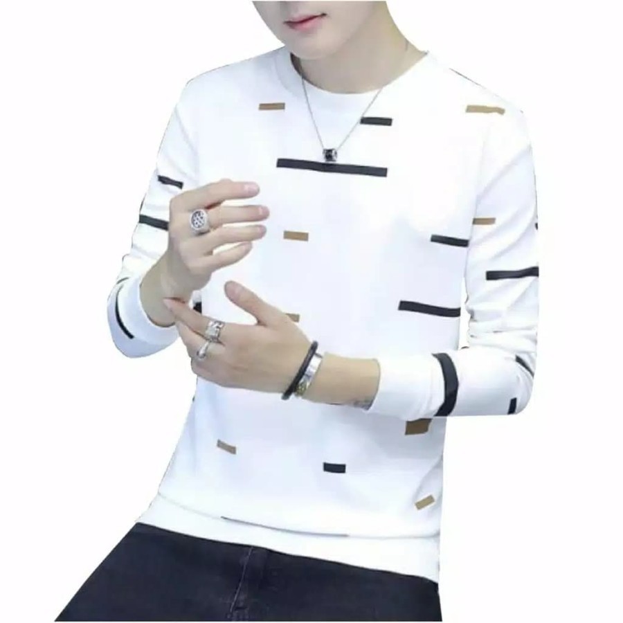 TBI Baju Basic Stripe Brick Model Korea Atasan Lengan Panjang Pria T-Shirt