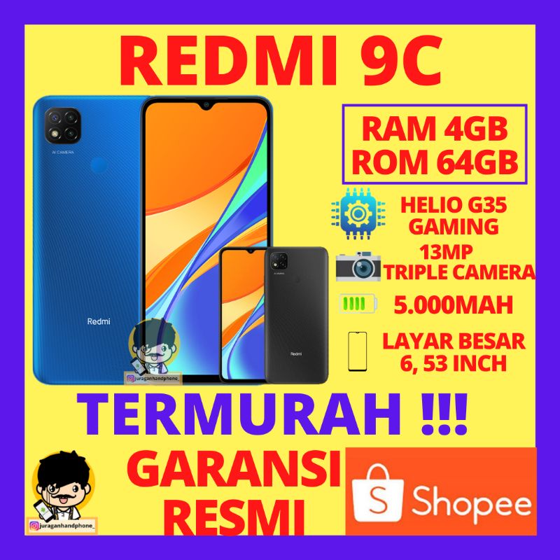 REDMI 9C 4/64 dan 3/32 GARANSI RESMI HP XIAOMI XIOMI REDMI