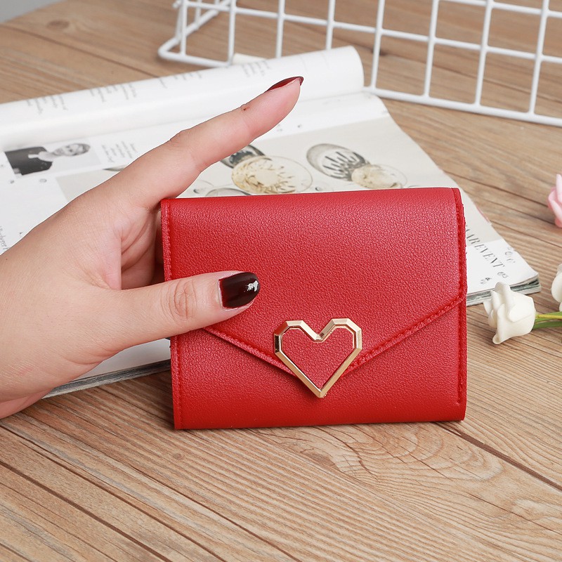 SC✌ DL065 Dompet Wanita kartu koin Mini LOVE Fashion Wanita Kekinian Dompet Wanita Murah Import-MERAH GELAP