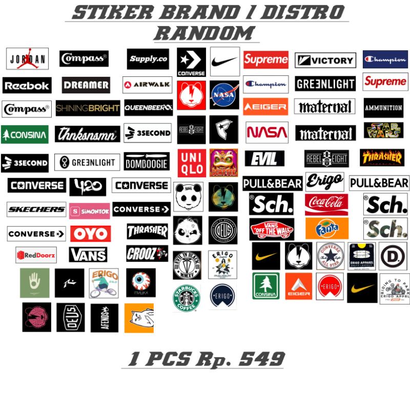 

Stiker Murah Logo Brand Distro Merek Merk Baju Aesthetic Kekinian Murah Satuan