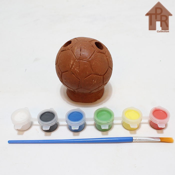 DIY - Mewarnai Tanah Liat Bola Pensil + Cat 6-12 Warna + 1-2 x Kuas.