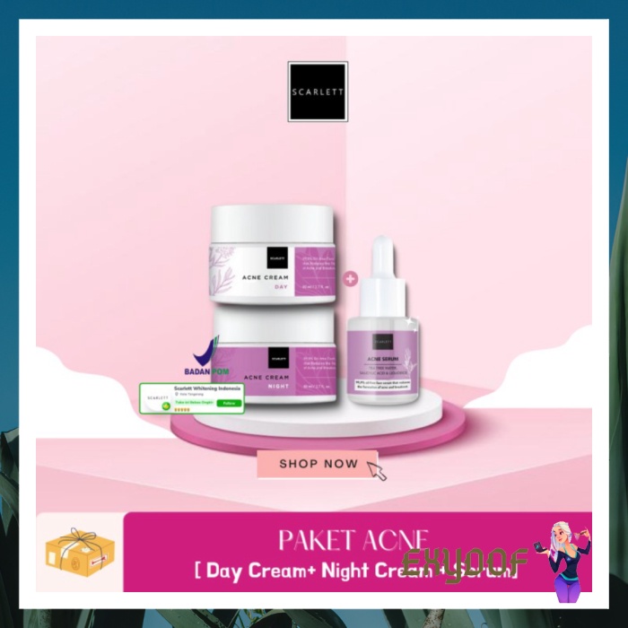 PAKET ISI 3 SCARLETT WHITENING ACNE SERUM  ACNE CREAM SERIES BESTSELLER