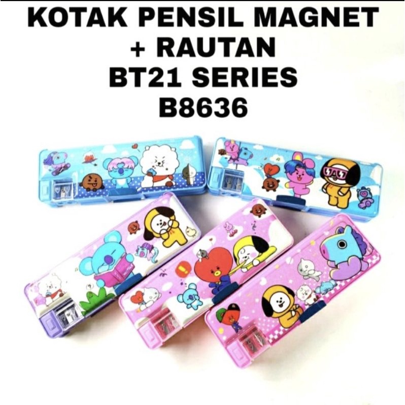 

Kotak Pensil Magnet 2 sisi BTS /BT21 ada serutan 2 lubang