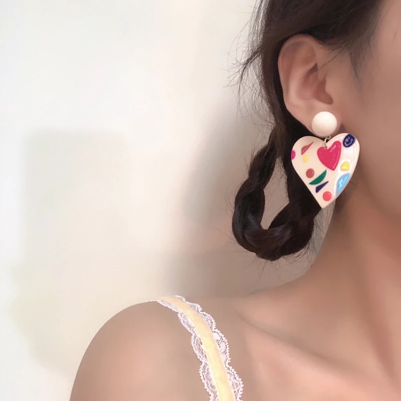 Anting Stud Juntai Bentuk Hati Besar Bahan Akrilik Gaya Vintage Korea Untuk Pesta Pernikahan