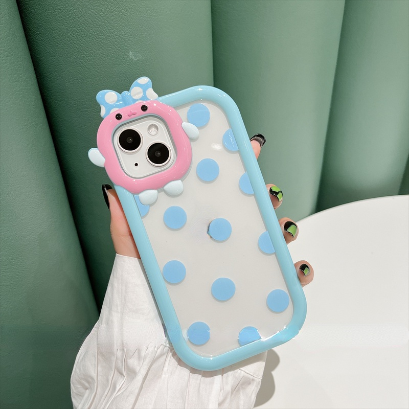 Case TPU Shockproof Motif Polkadot Biru Untuk iPhone 13 13pro 13prm 11 7Plus 8Plus Xr XS 13 12pro Max