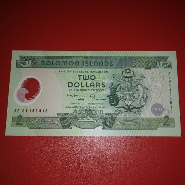 Uang Asing Polymer Solomon Islands 2 Dollars