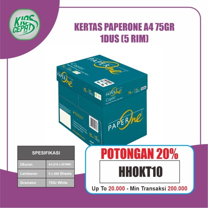 

TERMURAH! - [KHUSUS GOJEK/GRAB] KERTAS PAPERONE A4 75GR 1DUS = 5 RIM KERTAS HVS