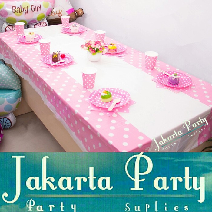 Table Cover Pink Soft Polkadot /Taplak Meja Plastik Pink Soft Polkadot