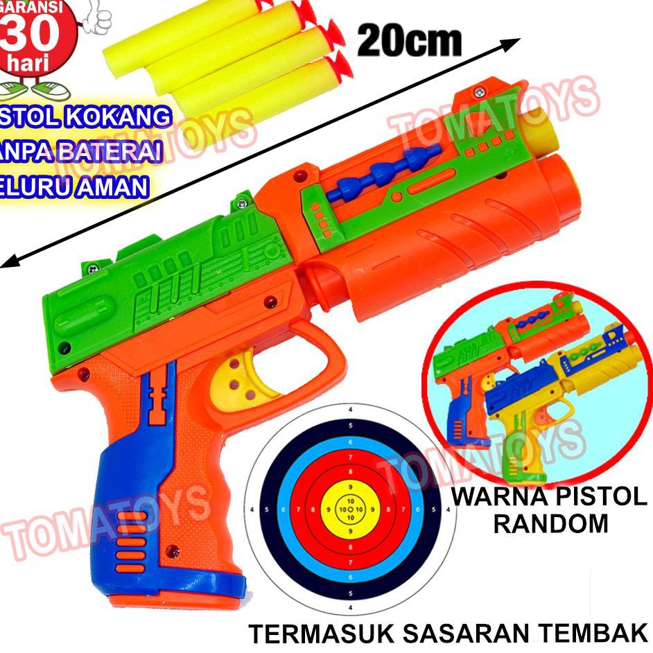 [Viral Sist] Tomatoys Shimura Mainan Anak Pistol Kokang Tanpa Baterai Soft Bullet Nerf Gun 4 Peluru