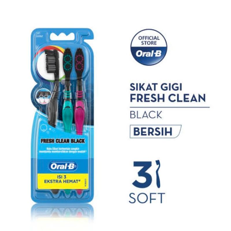 ORAL-B Sikat Gigi Toothbrush Fresh Clean Black Soft 3pcs