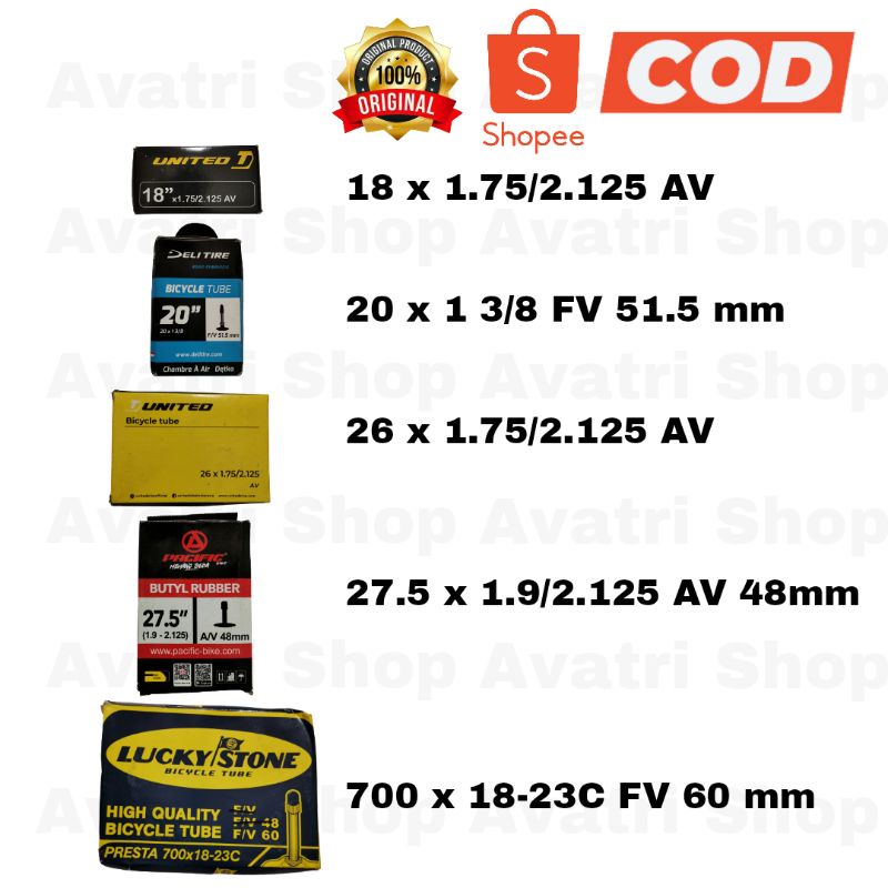 Ban Dalam Sepeda 700 x 18-23 C | Ban Dalam Sepeda 27.5 (1.9-2.125) | Ban Dalam Sepeda 26 x 1.75/2.12