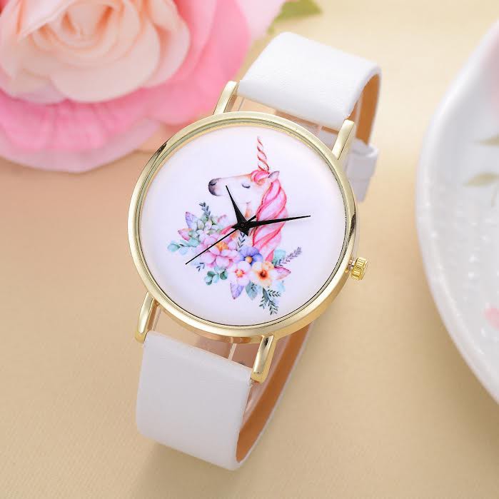 Geneva Unicorn [ Putih ] Jam Tangan Analog Wanita - Strap Leather