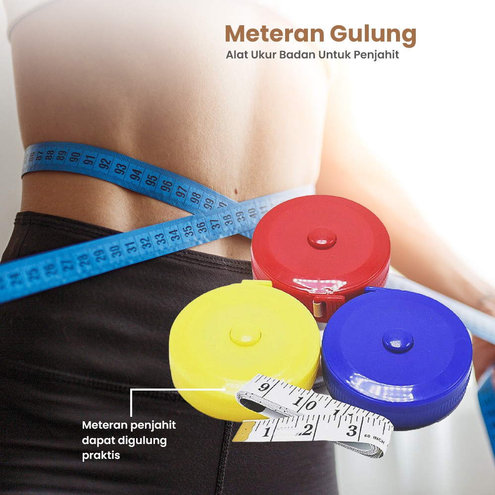 Meteran Gulung Mini Polos Alat Ukur Badan &amp; Peralatan Menjahit