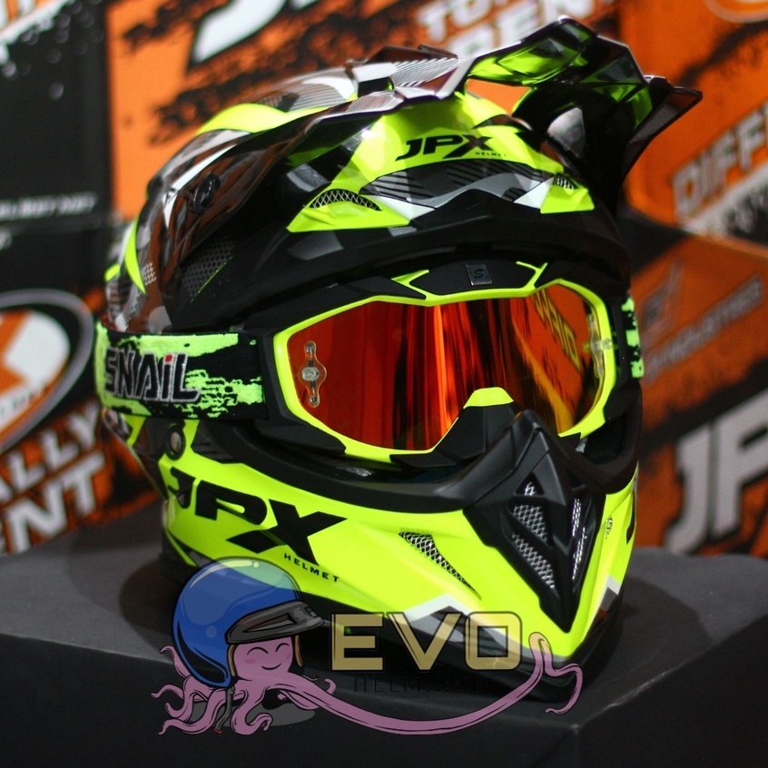 HELM JPX CROSS_FOX1 SERI X35 - FLUO YELLOW GLOSS + GOOGLE SNAIL (ONGKIR 2 KG) HELM JPX TERBARU