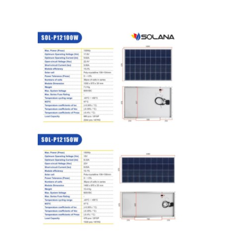 SOLANA 100WP 12V SOLAR PANEL - SOLAR CELL - PANEL SURYA POLY