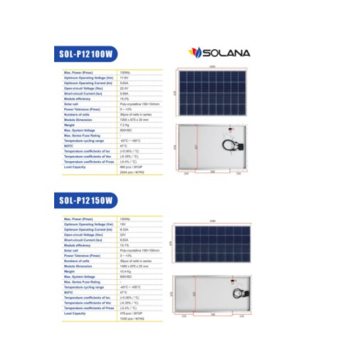 SOLANA 100WP 12V SOLAR PANEL - SOLAR CELL - PANEL SURYA POLY