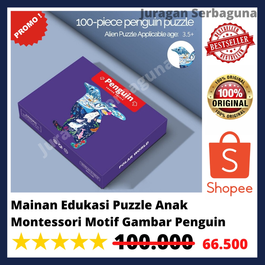 Mainan Edukasi Puzzle Anak Montessori Motif Gambar Penguin 100 pcs