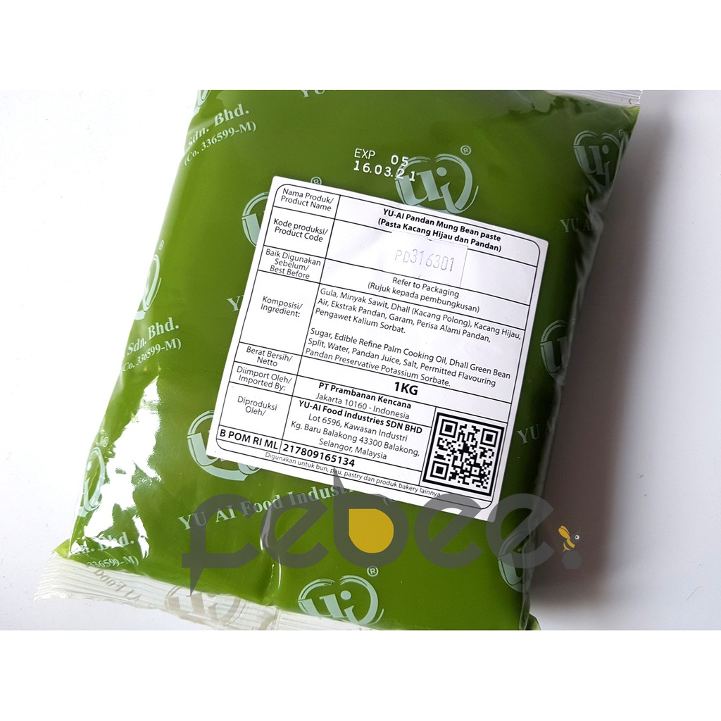 

Yu-Ai Pandan Mung Bean Paste Pasta Kacang Hijau dan Pandan Filling Repack 250g & 1kg