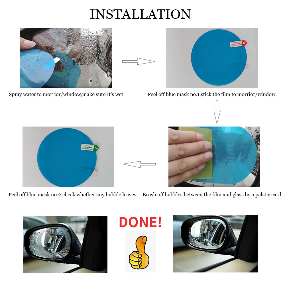 2pcs Kaca Spion Mobil film Jendela Samping Kaca film anti Kabut film Tahan Air film Tahan Hujan film HD