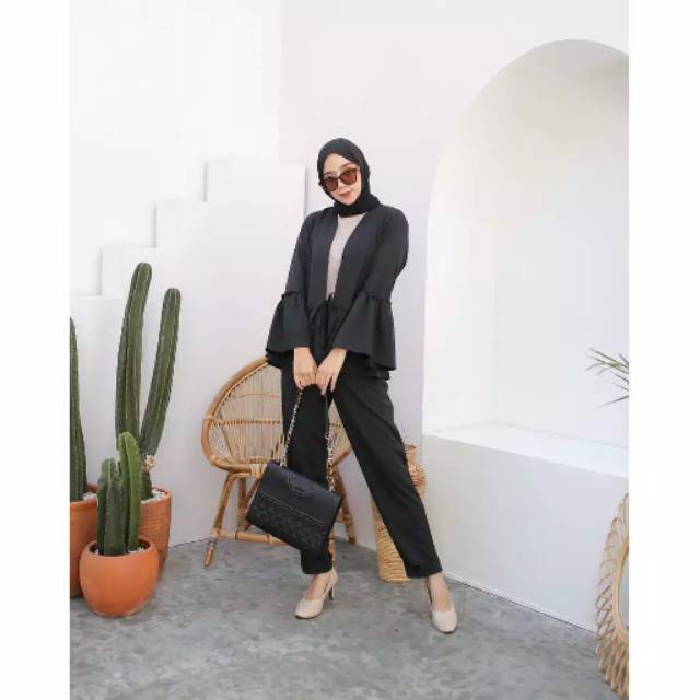 Setcel | Setelan Celana + Peplum Cardigan Tali Serut