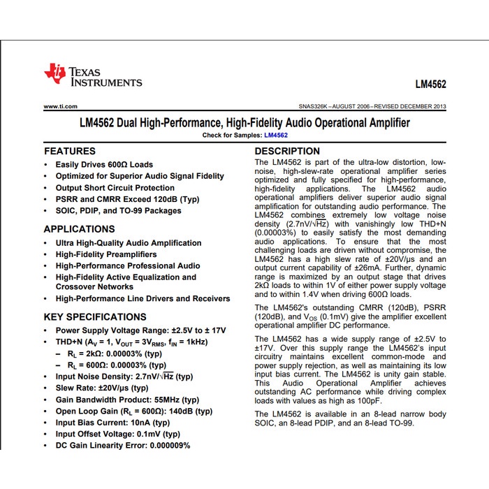 Jual Hadir Dual Op Amp Audio Lm4562 High Fidelity Hifi Low Distortion ...