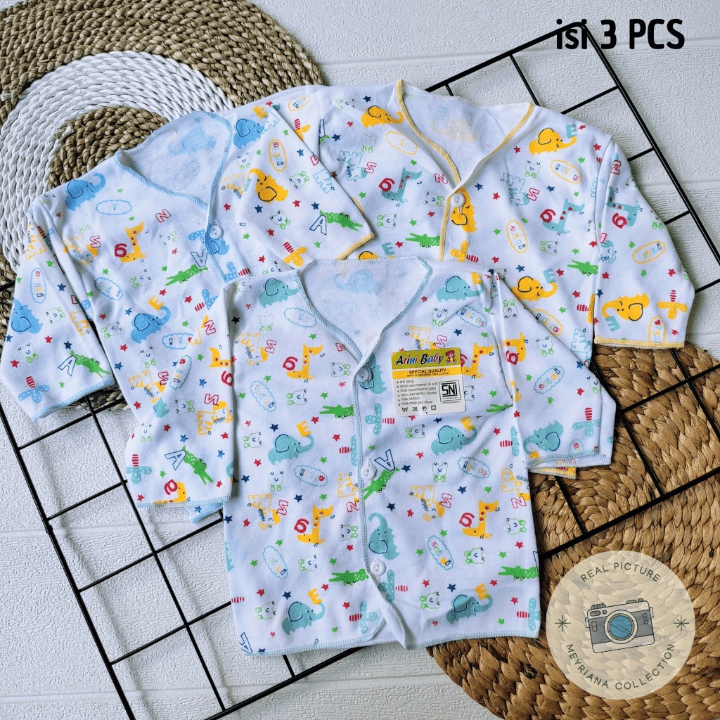 3 SET Baju Panjang Bayi Baru Lahir / 3 PCS Baju Bayi Newborn / 3 Baju Bayi Panjang Putih Motip SNI Bayi Baru Lahir Meyriana Collection