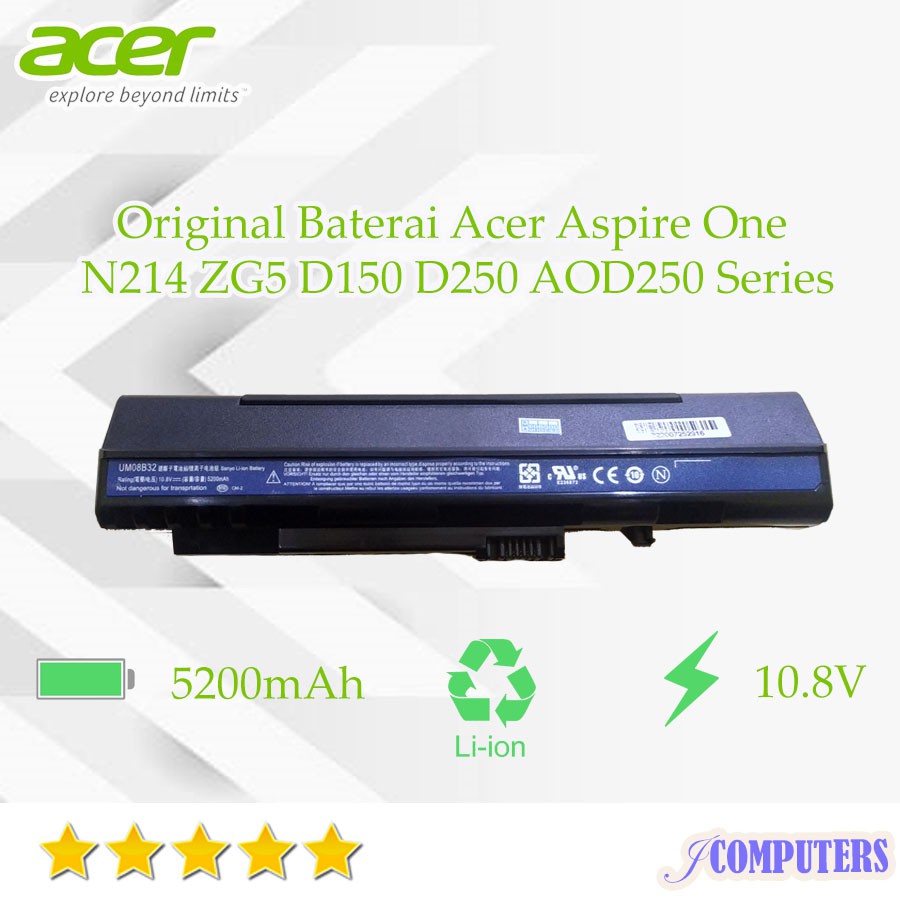 Original Baterai Acer Aspire One N214 ZG5 D150 D250 AOD250 Series